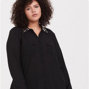 Torrid Madison - Black Georgette Pearl Collar Button Front Blouse
